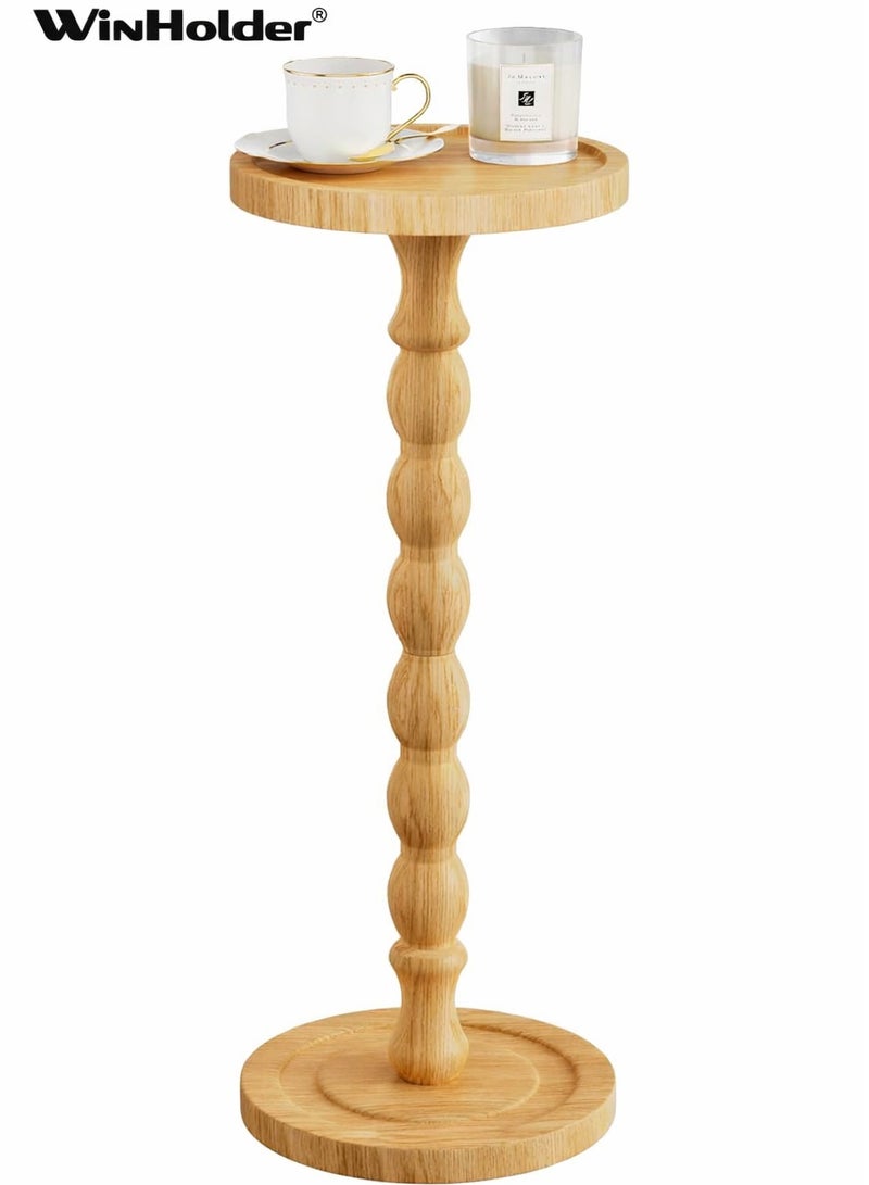 وين هولدر طاولة جانبية من الخشب الصلب، طاولة جانبية صغيرة مصنوعة من خشب المطاط للأماكن الصغيرة، طاولات مارтини، طاولات قاعدة لغرفة المعيشة، غرفة النوم، الزوايا، والمكتب (طبيعي، 1 قطعة) - Image 1